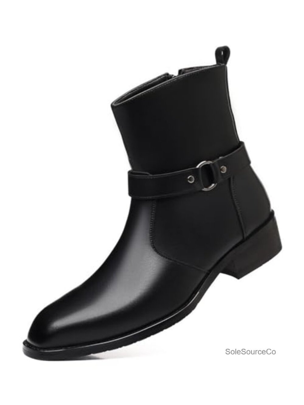 Men's Faux Leather Chelsea Boots with Belt Buckle Side Zipper Ankle Dress Boots